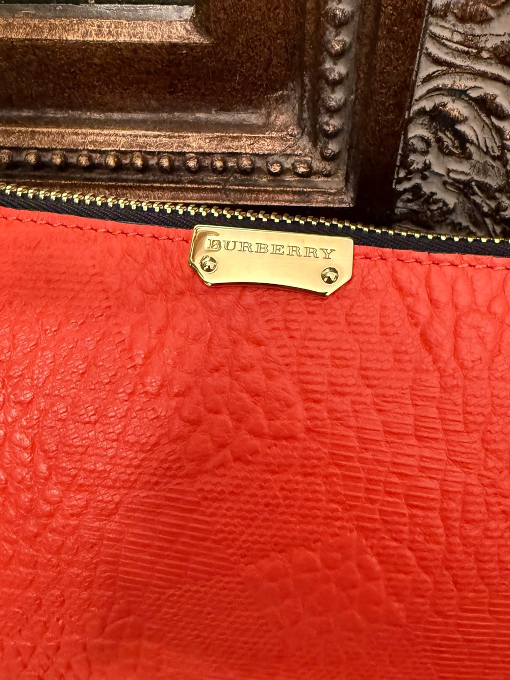Burberry Chichester Crossbody Shoulder Bag Orange Leather  Gold Logo Chain - Picture 8 of 14